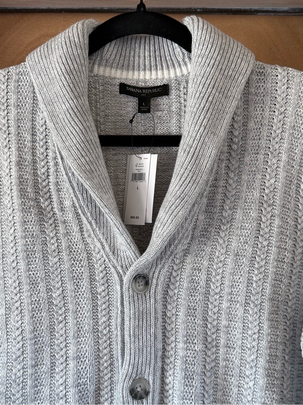 Banana Republic Cardigan Ribbed Shawl Collar Gray Button Front Mens L NWT - Picture 5 of 15
